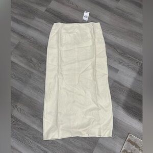 Brand new beautiful Mango cream and a bit of black linen midi skirt with slit.